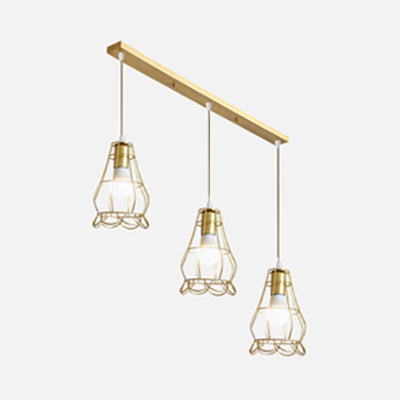 Vintage Gold Metal Pendant Light With Petal Design For Kitchen - 3-Head Caged Hanging A