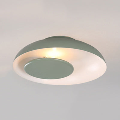 Kids Macaron Barn Ceiling Light - Flush Mount Metallic Finish For Child Bedroom Green