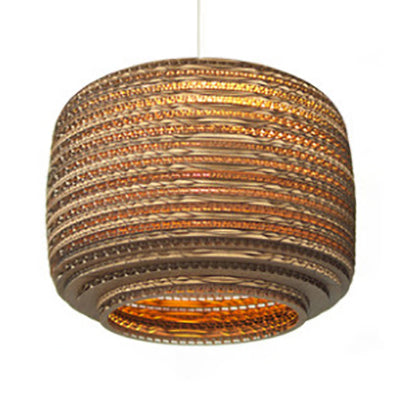 Asian Stylish Corrugated Paper Pendant Lamp In Brown With Drum/Cylinder/Globe Design / Cylinder