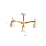 White Bell Semi Flush Modernist Ceiling Lamp Wood Arm 3/6 Lights