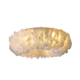 Modern Feather Flushmount Ceiling Light With 3/6 Fabric Heads In White/Grey/Pink For Bedroom