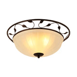 Classic 3-Light Semi-Flush Metal Ceiling Lamp With White Glass Shade For Living Room