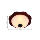 Frosted Glass Brown Flush Light Fixture - 16/19 W 3 Heads Rural Mount Recessed Lighting With Wood