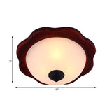 Frosted Glass Brown Flush Light Fixture - 16/19 W 3 Heads Rural Mount Recessed Lighting With Wood