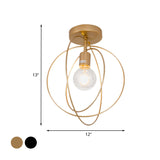 Metallic Rings Semi Flush Light - Retro Stylish Corridor Lighting (Black/Gold)