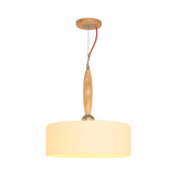 Contemporary Beige 1-Light Restaurant Pendant With White Glass Drum Shade