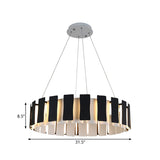 Contemporary Led Metal Drum Chandelier Lamp - Black Rectangle Panel Design