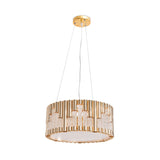 Modern 3-Light Gold Drum Pendant Chandelier For Living Room - Spiral Clear Glass Tube