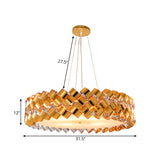 Gold Metallic Twisted Panel Chandelier - Contemporary 6-Head Pendant With Drum Design For Living