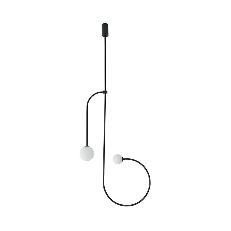 Opal Glass Modo Pendant Chandelier With Led - 2 Bulbs Curved Arm Frosted Black Finish