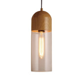 Modern Clear Glass Ceiling Light With Wood Pendant For Bedroom