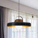 Modern Metal Flat Ceiling Light With Black Down Lighting Pendant And Wood Cap