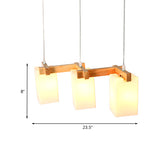 Modern Wood Cluster Pendant Kitchen Lamp With Rectangular White Glass Shade - Set Of 3 Bulbs