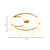 Modern Gold Semi Flushmount Led Lamp With Cream Glass & Moon Design - 3/6/8-Light Flush Mount