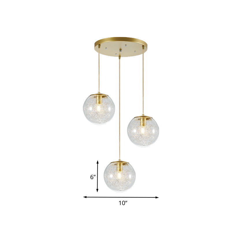 Minimalist Pumpkin Ball Pendant Light - Clear Glass 3 Lights Gold Finish Metal Line Deco