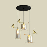 Cream/Smoke Gray Glass Dining Room Pendant With 3 Bulbs - Modern Suspension Lamp Gold Bird