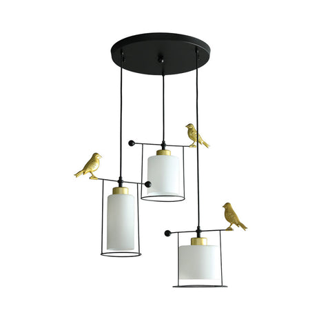 Cream/Smoke Gray Glass Dining Room Pendant With 3 Bulbs - Modern Suspension Lamp Gold Bird