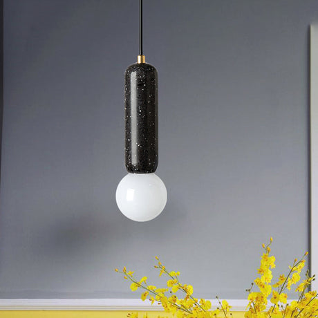 Minimalist Marble Capsule Pendant With Opal Glass Shade - 1 Light Bedside Hanging Lamp In