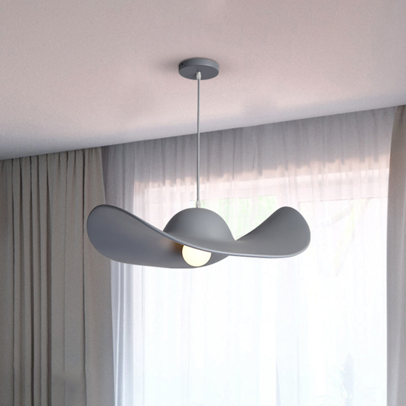 Modern Acrylic Hat Pendant Lighting - 1 Light Bedroom Suspension Lamp In White/Grey