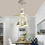 Contemporary White Led Cluster Pendant For Dining Room With 4 Lights And Hourglass Acrylic Shade
