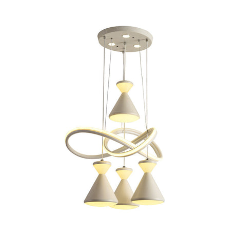 Contemporary White Led Cluster Pendant For Dining Room With 4 Lights And Hourglass Acrylic Shade