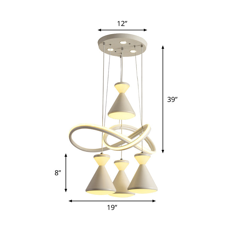 Contemporary White Led Cluster Pendant For Dining Room With 4 Lights And Hourglass Acrylic Shade