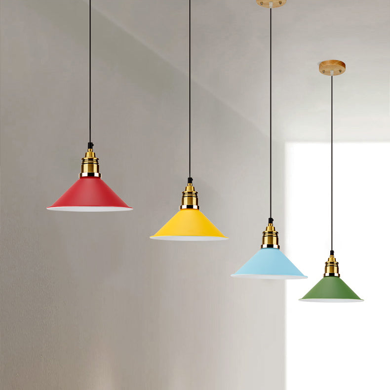Modern Conic Pendant Light With Metal Shade In Black/Grey/White For Dining Room