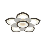Modern Lotus Flush Ceiling Light With Led - 20.5’/24.5’ Acrylic Black/White Fixture In White/Warm