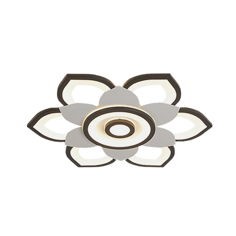 Modern Lotus Flush Ceiling Light With Led - 20.5/24.5 Acrylic Black/White Fixture In White/Warm