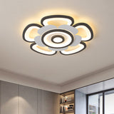 Contemporary Floral Acrylic Led Flush Mount Ceiling Light In Black And White With Warm/White Glow -