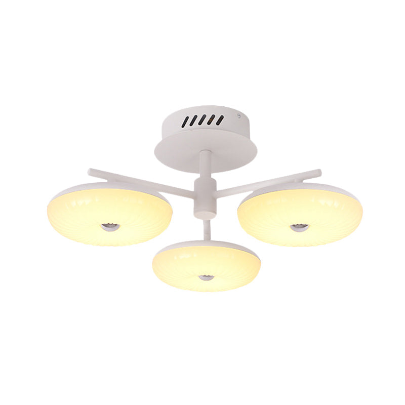 Minimalist Led Restaurant Flush Light Fixture - White Semi Ceiling Mount With Doughnut Acrylic Shade