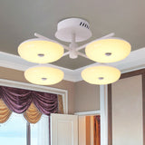 Minimalist Led Restaurant Flush Light Fixture - White Semi Ceiling Mount With Doughnut Acrylic Shade
