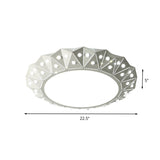 Modern Led White Flush Ceiling Light With Metal Drum & Diamond Design - Available In 16.5’