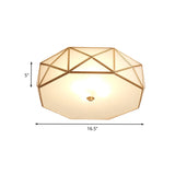 Opal Glass Geometric Drum Flush Mount Lamp With Brass Finish - Modern 4/5 Lights 16.5/20.5 Width