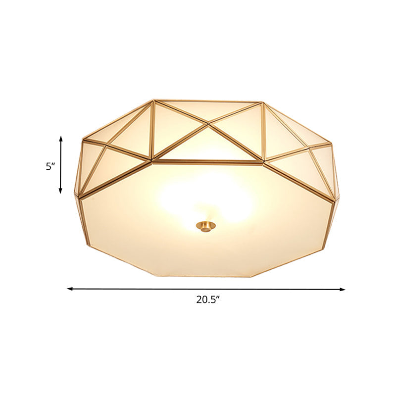 Opal Glass Geometric Drum Flush Mount Lamp With Brass Finish - Modern 4/5 Lights 16.5/20.5 Width