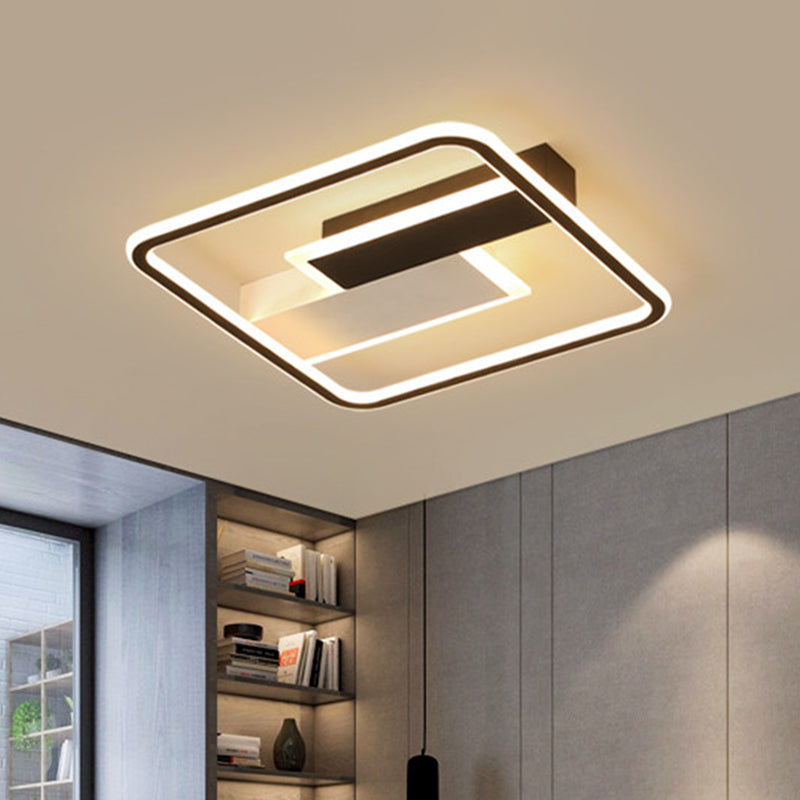 Modern Square Acrylic Flush Mount Led Ceiling Light For Bedroom 18/24.5 Width - Sleek Black And