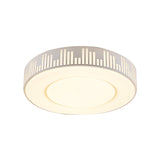 Modern Led Iron Flush Light Fixture - White Drum Ceiling Mount With Piano Key Pattern In
