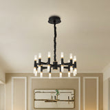 Modernist Iron Tubular Ceiling Lamp: 24-Light Led Radial Chandelier In Black/Gold Or White/Gold
