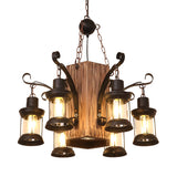 Emily - Clear Glass Chandelier: Farmhouse 6-Light Lantern Dining Room Lamp