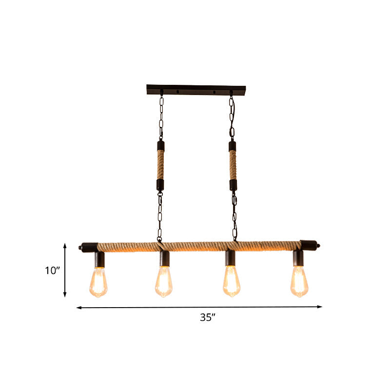 Rijl Al Awwa - Open 4 Lights Rope Chandelier Factory Black Finish Bulb Restaurant Pendant Light
