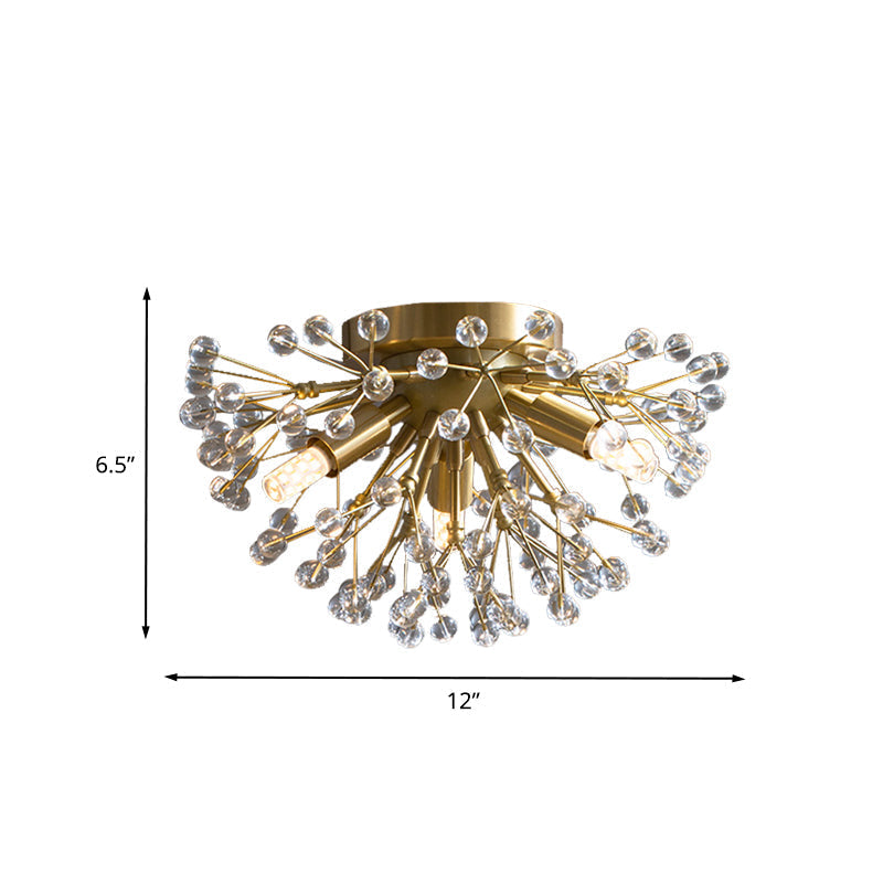 Modernist Metallic Dandelion Flushmount Light In Brass With 3/4/6 Bulbs