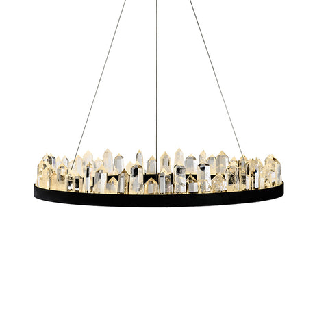 Minimalist Led Crystal Ring Ceiling Pendant Light In Black For Living Room