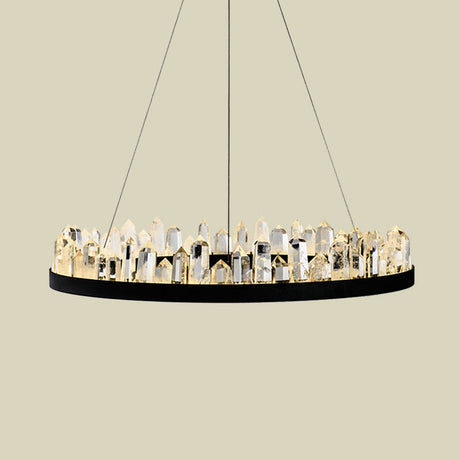Minimalist Led Crystal Ring Ceiling Pendant Light In Black For Living Room