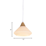 Modernist Wood Pendant With Diamond White Glass Shade - 1 Light Dining Room Ceiling