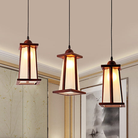 Coastal Wood Pendant Light With Frosted Glass Shades - 3-Light Cluster Trapezoid Design / B
