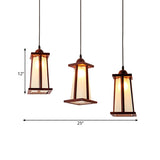 Coastal Wood Pendant Light With Frosted Glass Shades - 3-Light Cluster Trapezoid Design
