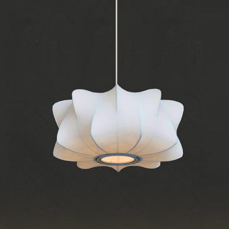 Modern White Propeller Lantern Hanging Light - Single Bulb Fabric Pendant Fixture