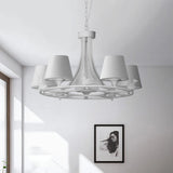 Contemporary 5-Light Chandelier: White Hanging Ceiling Lamp With Fabric Shade