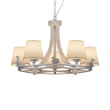 Contemporary 5-Light Chandelier: White Hanging Ceiling Lamp With Fabric Shade