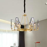 Modern Brass Panel Pendant Chandelier With Crystal Round Hanging Ceiling Lamp - 6/8 Lights 6 /